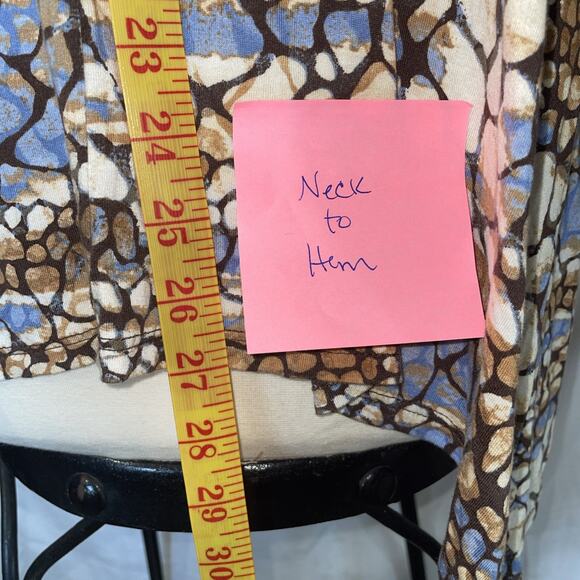 Abstract Animal Print Cowl Neck Tunic Top Sharkbite Hem 3/4 Sleeve Slinky Boho L - Picture 5 of 12